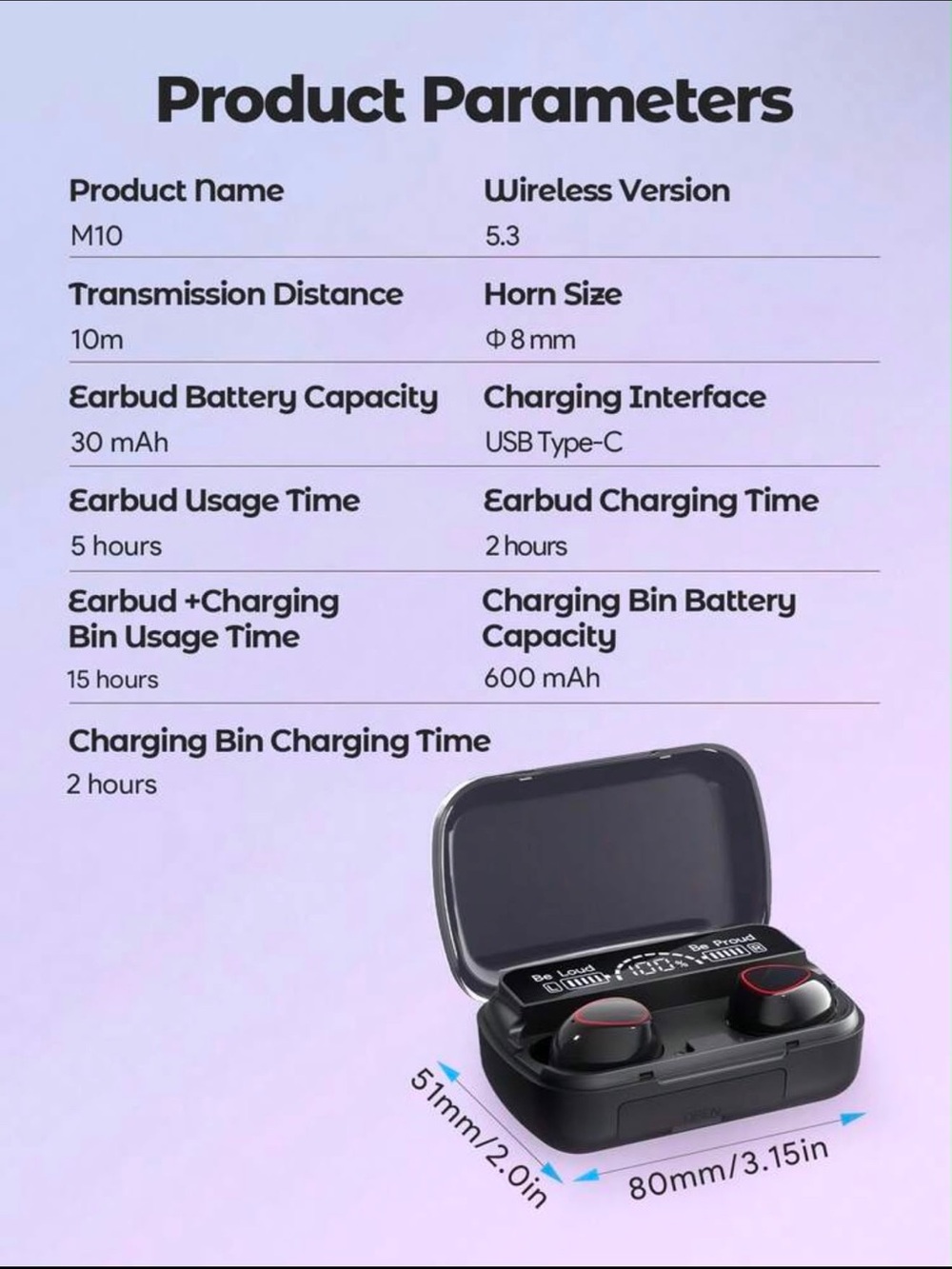 M10 Wireless True Wireless Stereo Earbuds in Black